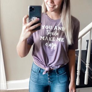 You and Tequila Make Me Crazy Short Sleeve Tee Size Large Purple Graphic Shirt
